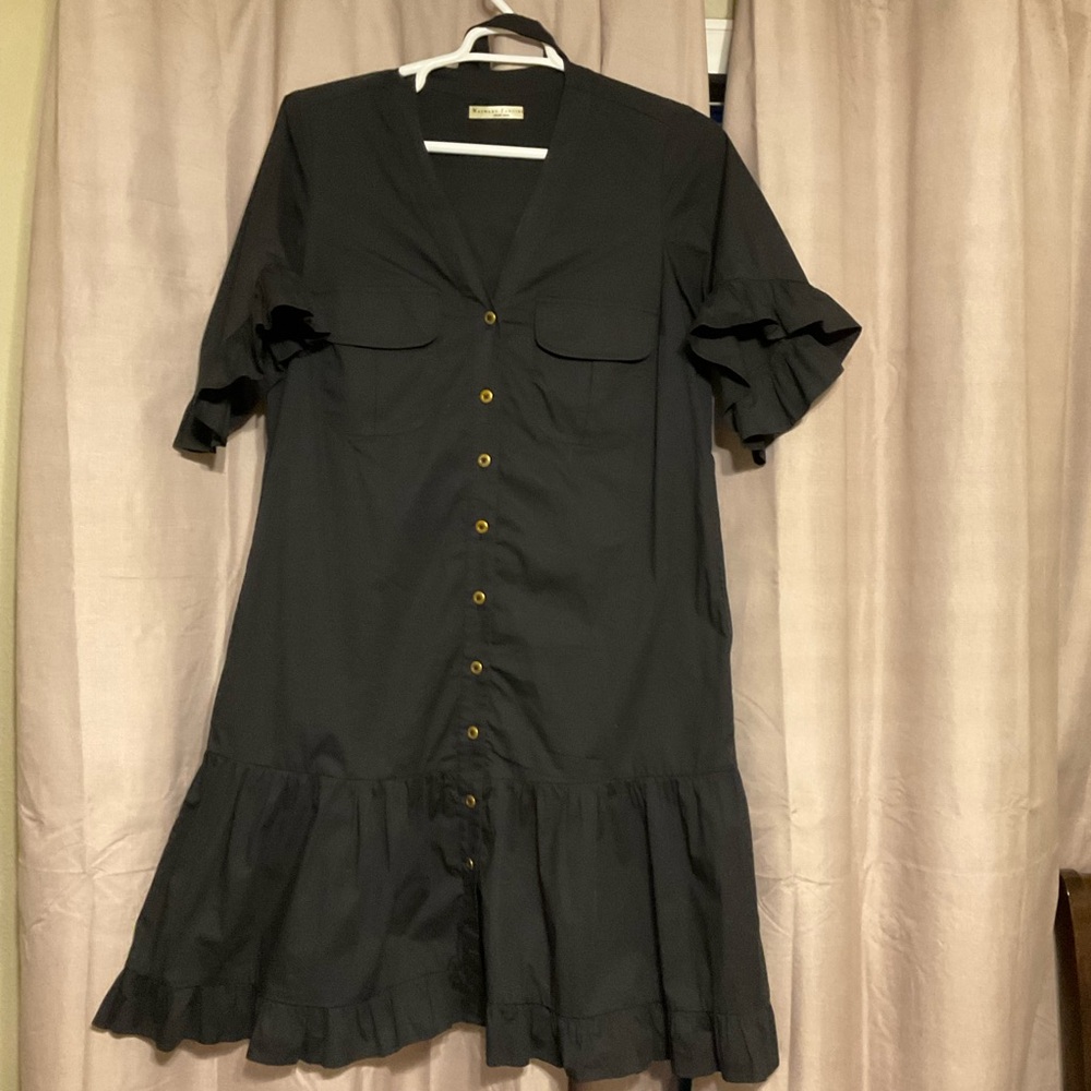 eShakti Black Ruffle Sleeve Midi Dress